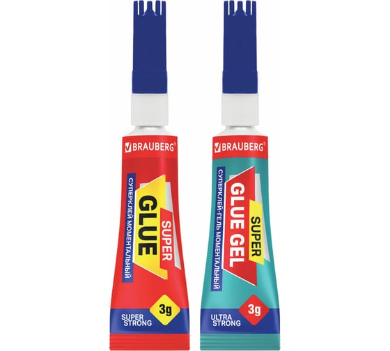 Изображение товара Моментальный клей-гель + суперклей BRAUBERG Extra набор 6 тюбиков по 3 г 608108