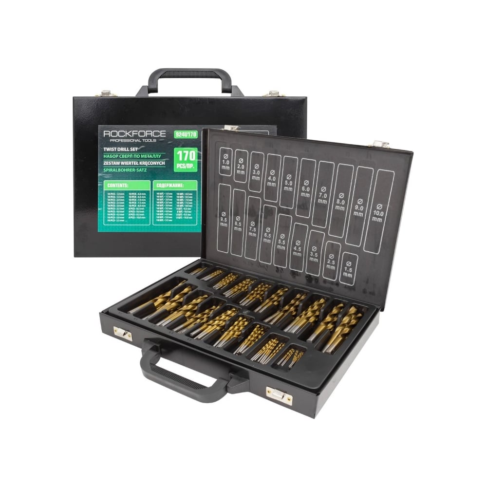 Изображение товара Набор сверл по металлу Rockforce 170пр в кейсе RF-924U170(52040)