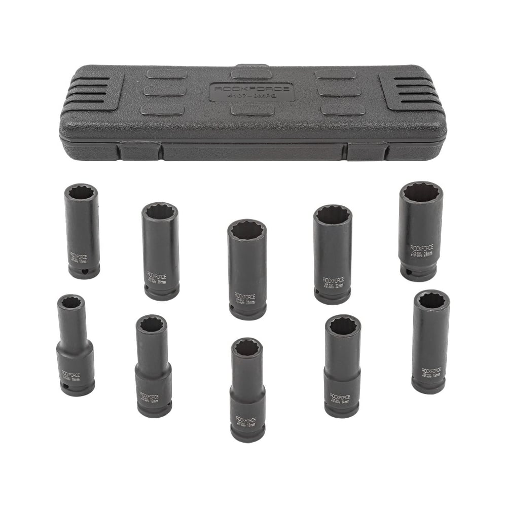 Изображение товара Набор ударных глубоких головок 10 шт 1/2 дюйма Rockforce RF-4107-9MPB