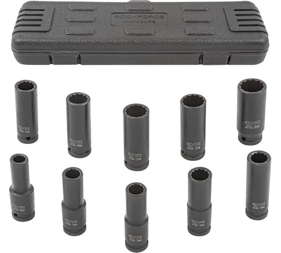 Изображение товара Набор головок ударных глубоких 10 предметов, 1/2" DR, в кейсе Rockforce RF-4107-9MPB