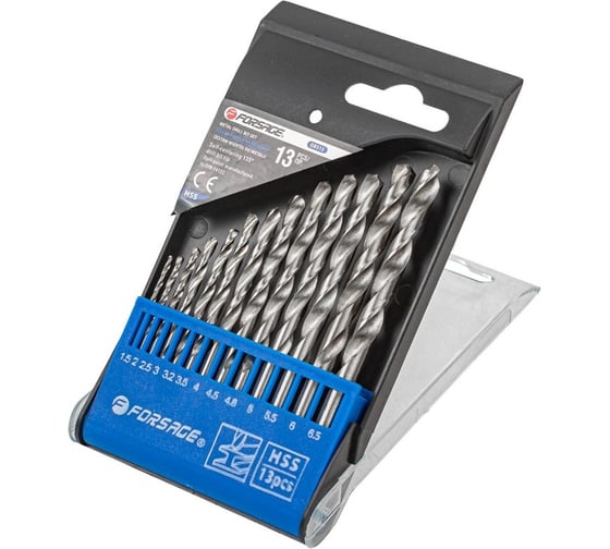 Изображение товара Набор сверл по металлу HSS, 13пр, 1,5/2/2,5/3/3,2/3,5/4/4,5/4,8/5/5,5/6/6,5мм, в пластиковом футляре Forsage F-DBS13(19775)