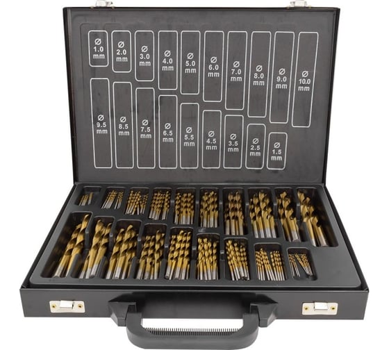Изображение товара Набор сверл по металлу 170 предметов (1, 1.5, 2, 2.5, 3, 3.5, 4, 4.5, 5, 5.5, 6, 6.5, 7, 7.5, 8 мм по 10 шт; 8.5, 9, 9.5, 10 мм по 5 шт в кейсе) Forsage F-924U170(51934)