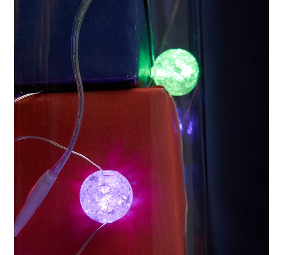 Изображение товара Светодиодная гирлянда FERON cl565 линейная лед шарики, статичная 3м + 0.3м мультиколор с питанием от батареек, прозрачный шнур 48612