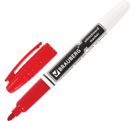 Изображение товара Маркер для доски с клипом, эргономичный корпус, 4 мм, красный, BRAUBERG 150848