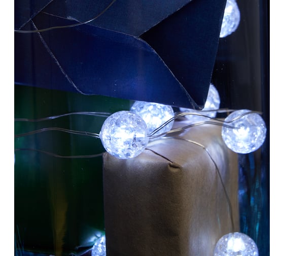 Изображение товара Светодиодная гирлянда FERON cl565 линейная лед шарики, статичная 3м + 0.3м 5000k с питанием от батареек, прозрачный шнур 48610