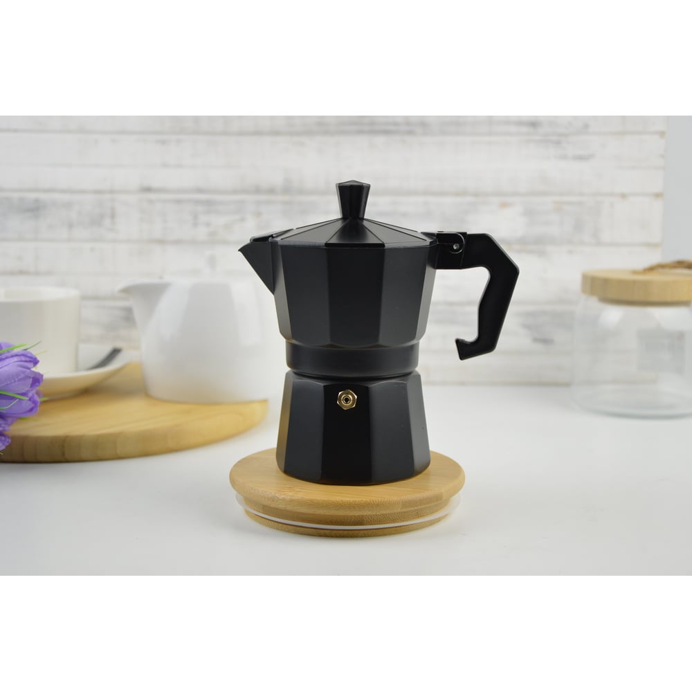 Изображение товара Кофейник Bikson 3 чашки СП6058 гейзерный черный нержавеющая сталь