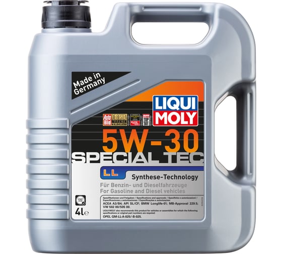 Изображение товара Моторное масло LIQUI MOLY Special Tec LL НС-синтетическое, 5W-30, SL, A3/B4, 4 л 2339