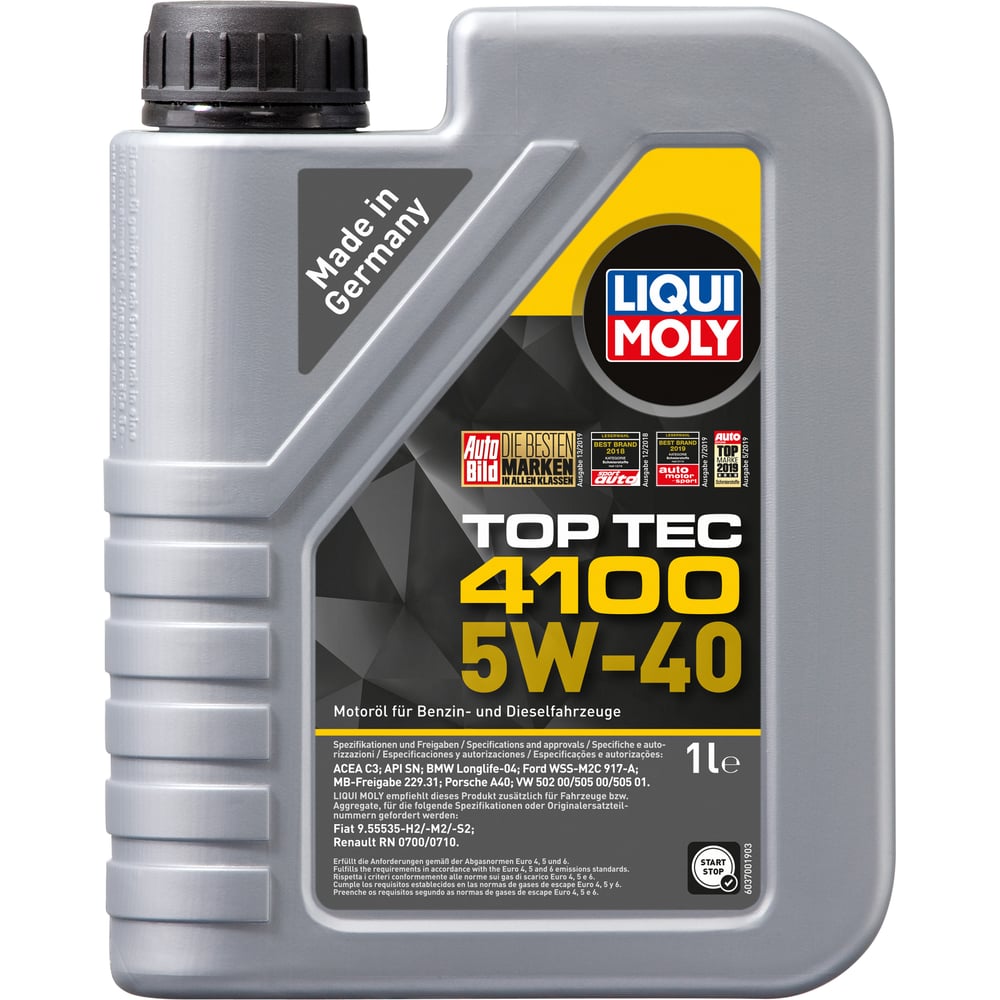 Изображение товара Моторное масло LIQUI MOLY Top Tec 4100 5W-40 синтетика 1л для дизельных и бензиновых двигателей