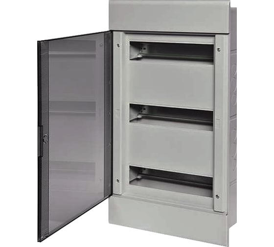 Изображение товара Щиток скрытой проводки Рувинил Тусо на 36 модулей с дверцей 547x299x103 мм серый с прозрачной дверцей 68136СП