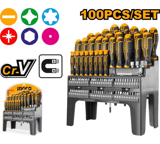Изображение товара Набор отверток и бит INDUSTRIAL INGCO 0+60 шт. HKSD10028