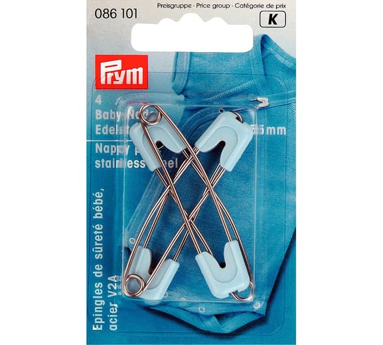 Изображение товара Английские булавки PRYM 4 шт с пластиковым замком 086101 нержавеющий сплав голубой/под никель 562114