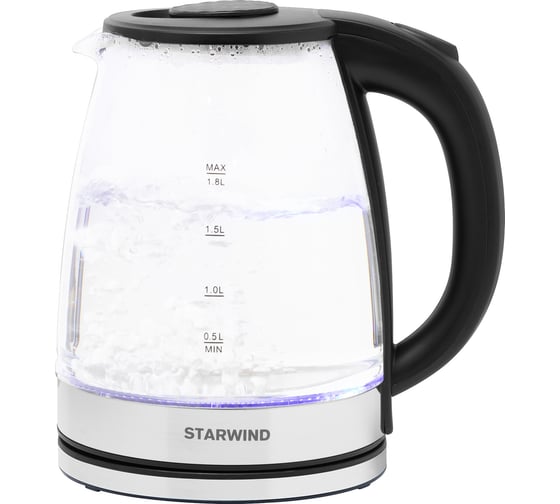 Изображение товара Чайник STARWIND SKG2050 1.8 л, 1800 Вт, черный/серебристый, стекло 1507372