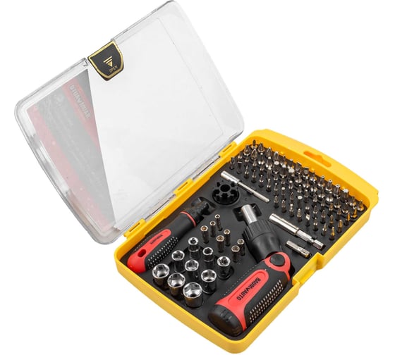 Изображение товара Набор реверсивных поворотных отверток для ювелирных и точных работ BaumAuto с комплектом бит и головок, 90 предметов, пластиковом футляре BM-30314290(15719)