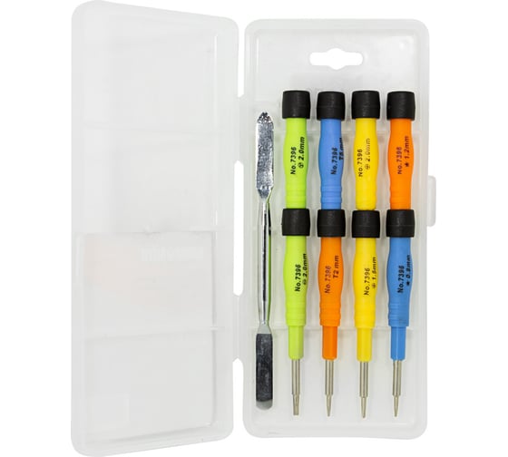 Изображение товара Набор ювелирных отверток для точных работ BaumAuto PH1.5, 2.0, SL2.0, Y2.0, PL0.8, 1.2, T2, T5, 9 предметов в пластиковом футляре BM-3031319(15704)