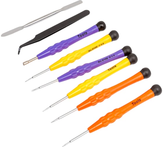 Изображение товара Набор ювелирных отверток для точных работ BaumAuto PH1.5, 2.5, Y0.6, PL0.8, 1.2, HEX2.5 с держателем бит (8пр.)в пластиковом футляре BM-303158(15722)