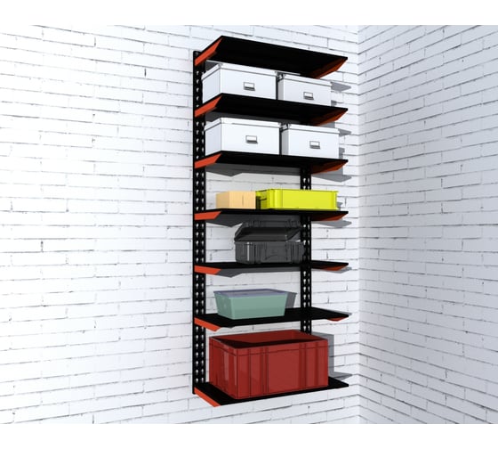 Изображение товара Стеллаж модульный ООО Металекс серии FLY 2000x600x200 мм, 7 полок, оранжево-чёрный 110121