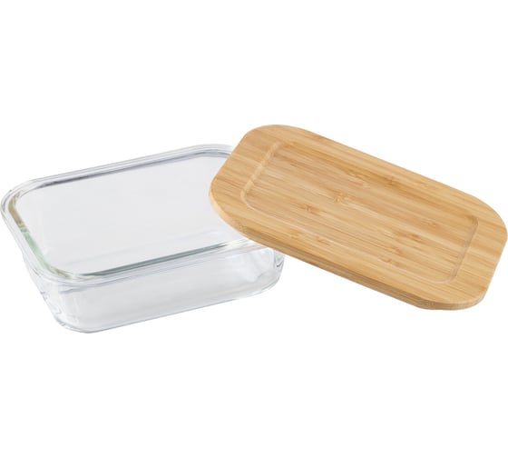 Изображение товара Контейнер Leonord bambu, 600 мл, из жаропрочного стекла, с крышкой из бамбука, прямоугольный 106022