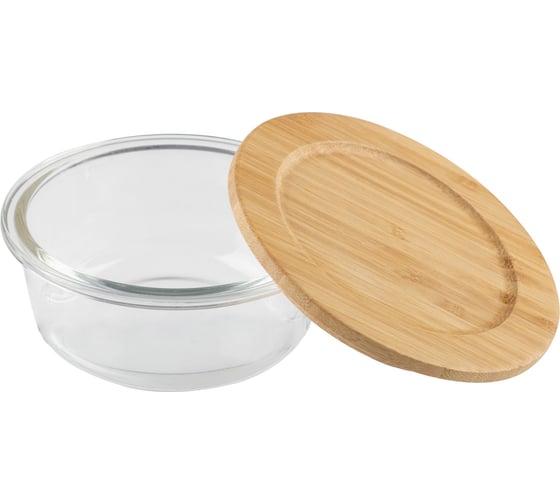 Изображение товара Контейнер Leonord bambu, 400 мл, из жаропрочного стекла, с крышкой из бамбука, круглый 106023