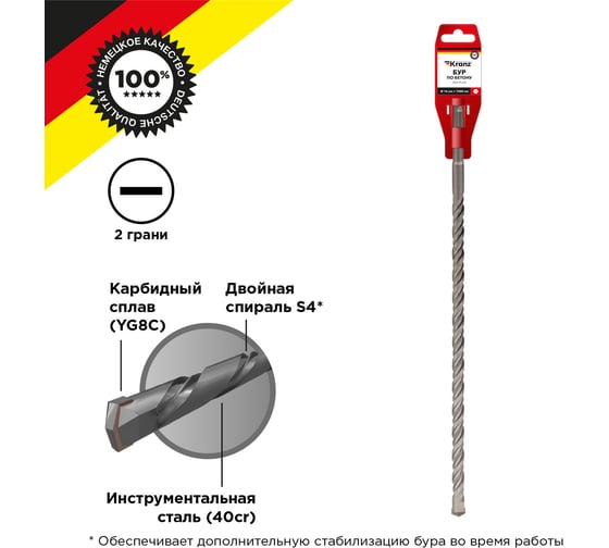 Изображение товара Бур по бетону 16x1000x940 мм, SDS-plus KRANZ KR-91-0089