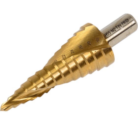 Изображение товара Сверло ступенчатое по стали (6-30 мм, 13 ступеней, HSS-G M2 TIN, хвостовик 13 мм) Профоснастка № 3323 30106023