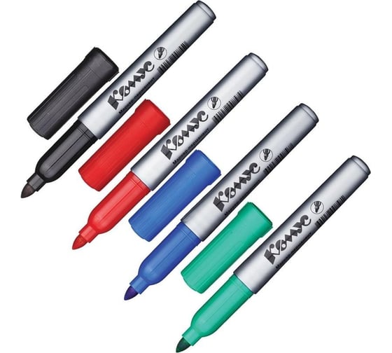 Изображение товара Набор перманентных маркеров Комус py2304 круглый наконечник, 1-4 мм, набор 4 цвета 162962