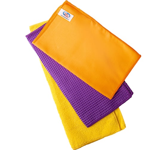 Изображение товара Салфетки из микрофибры - махра 3-х разных цветов 30x30 - в упаковке AUTOVIRAZH AV-018013