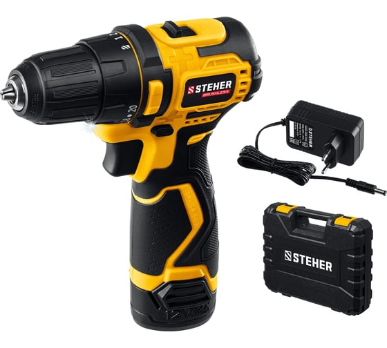 Изображение товара Бесщеточная дрель-шуруповерт STEHER 12 В, 40 Нм, 1 АКБ х 2 Ач, кейс CDB-120-1