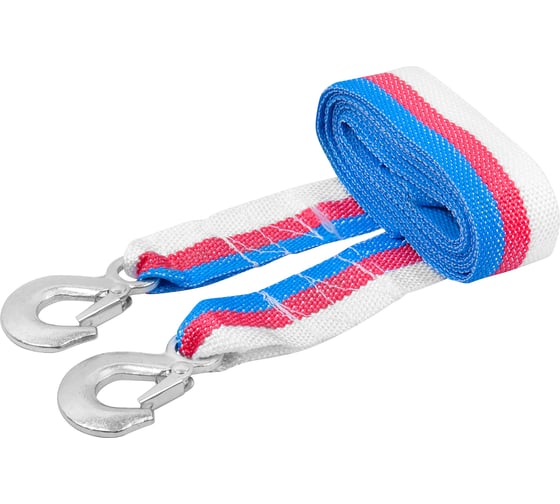 Изображение товара Буксировочный трос 5 т*5 м - лента с 2 крюками в блистере +перчатки AUTOVIRAZH AV-600050