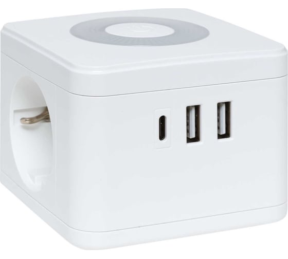 Изображение товара Удлинитель EKF "Куб" 2 гнезда 2USB 2,4А+Type C + Ночник 1,3 метра 1мм2 UBA-CUB-2-TC