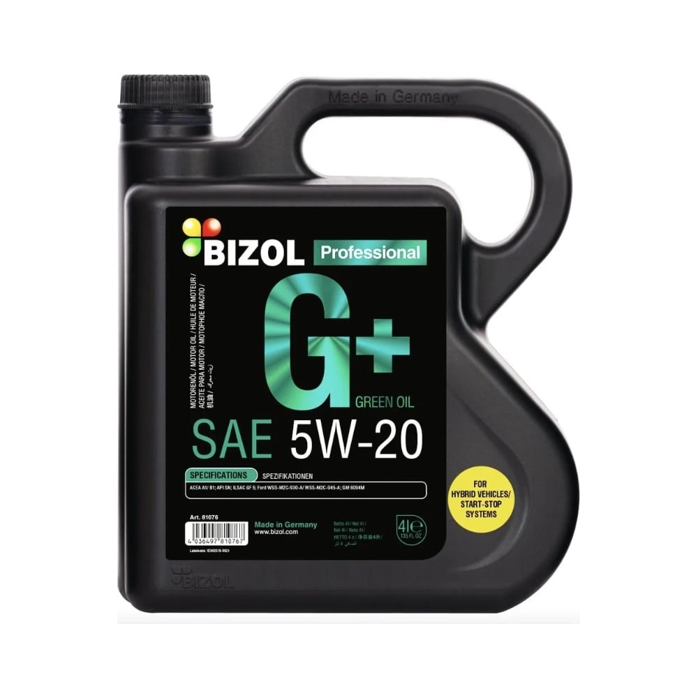 Изображение товара Моторное масло Bizol Green Oil 5W-20 синтетика 4 л для легковых дизельных и бензиновых Автомобилей