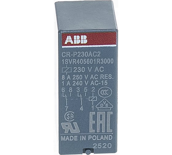 Изображение товара Промежуточное реле ABB CR-P230AC2 230B AC 2ПК 8A 1SVR405601R3000