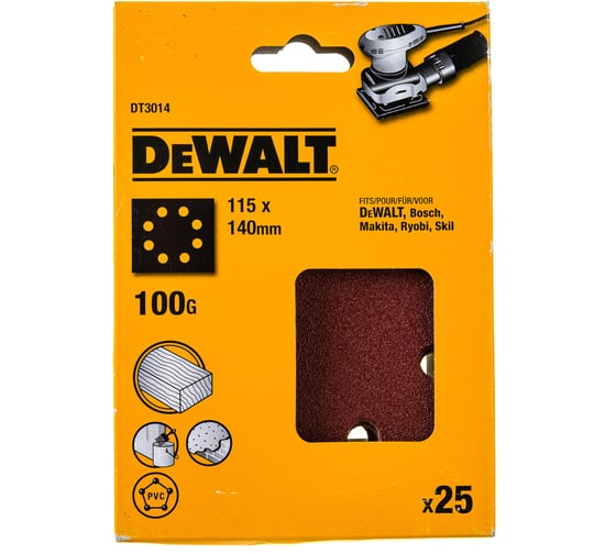 Изображение товара Лист шлифовальный перфорированный (25 шт; 115х140 мм; 100G) DEWALT DT3014