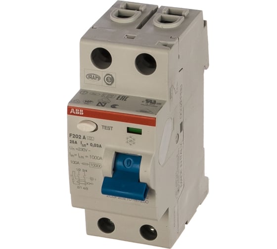 Изображение товара Выключатель дифференциального тока ABB 2п 25A 30mA тип A F202 2CSF202101R1250