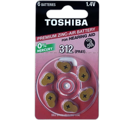 Изображение товара Слуховой элемент питания Toshiba A312 (PR41) 6/card 941
