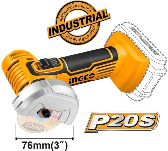 Изображение товара Аккумуляторная угловая шлифовальная машина INGCO INDUSTRIAL 76 мм, Li-Ion, 20 В CAGLI7601