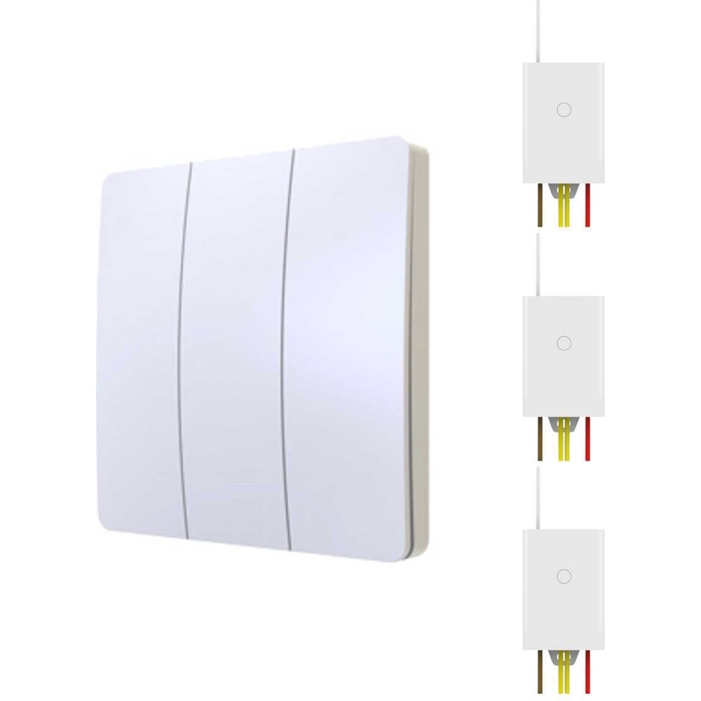 Изображение товара Беспроводной выключатель GRITT Space 3клавиши, белый, комплект: 1 выключатель, 3 радиореле 500Вт 13141