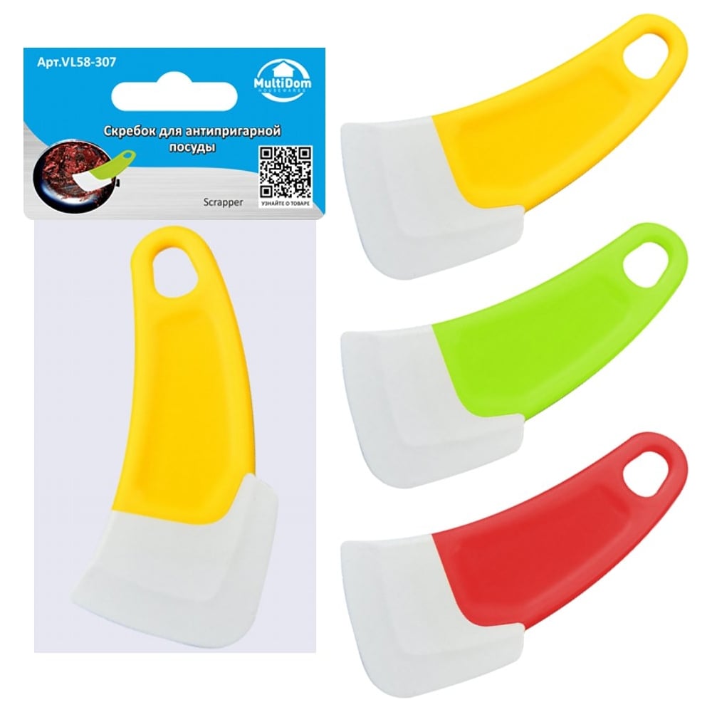 Изображение товара Скребок для антипригарной посуды МУЛЬТИДОМ 14.5x6.5 см три цвета VL58-307
