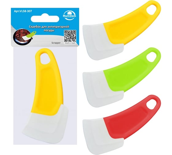 Изображение товара Скребок для антипригарной посуды МУЛЬТИДОМ 14.5x6.5 см, 3 цвета VL58-307
