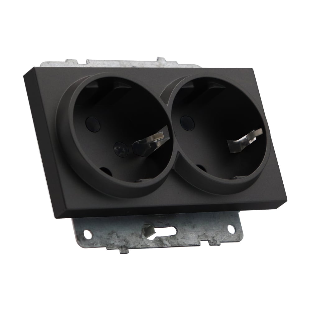 Изображение товара Механизм 2-ой розетки с заземлением Ovivo QUANTUM черный металлик 600-000317-907