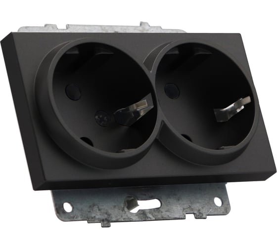 Изображение товара Механизм 2-ой розетки с заземлением Ovivo QUANTUM, черный металлик 600-000317-907