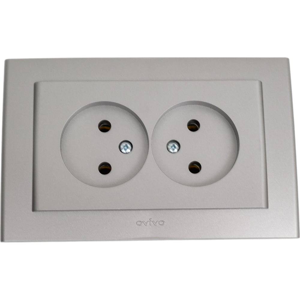 Изображение товара 2-ая розетка без заземления Ovivo GRANO серебро 2 поста IP20