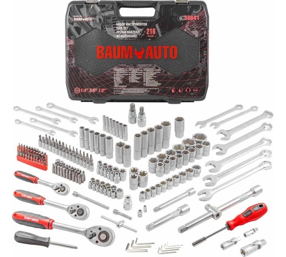 Изображение товара Набор инструментов BaumAuto 1/4", 3/8", 1/2" (6гр.) 216 предметов BM-38841(51659)