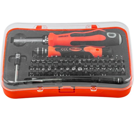 Изображение товара Набор многоцелевых отверток BaumAuto с удлинителем и набором бит для точных работ t, th, h, sl, ph, pz, спец. биты, в футляре, 57 предметов BM-30311157(18454)