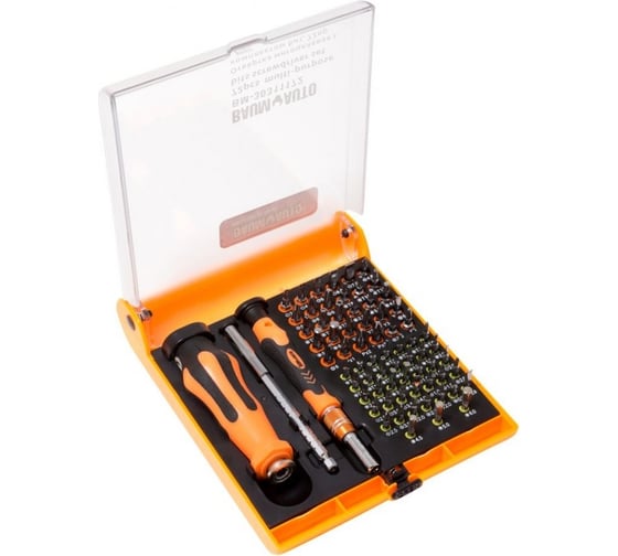 Изображение товара Набор многоцелевых отверток BaumAuto с удлинителем и набором бит для точных работ t, th, h, sl, ph, pz, спец. биты, в футляре, 72 предмета BM-30311172(18455)