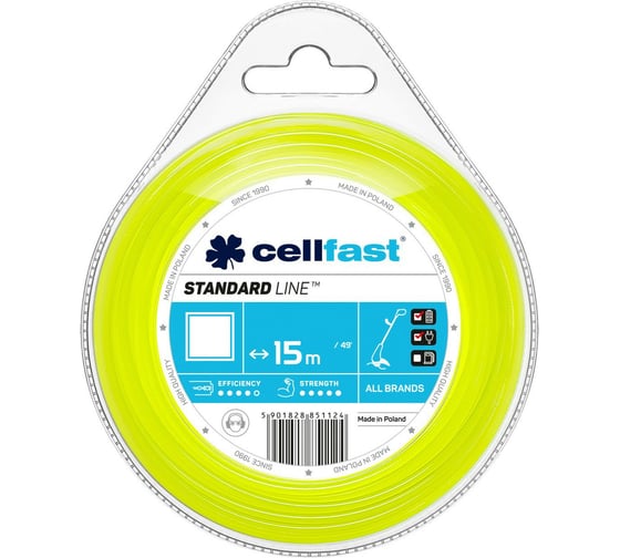 Изображение товара Леска для триммеров (квадрат 2,0 мм, 15 м) Cellfast 35-012