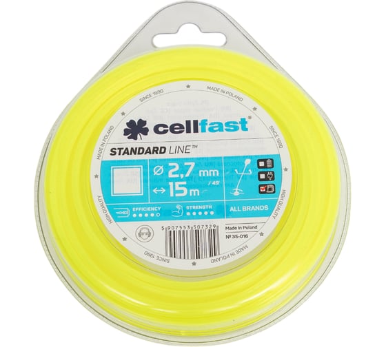Изображение товара Леска для триммеров (квадрат 2,7 мм, 15 м) Cellfast 35-016