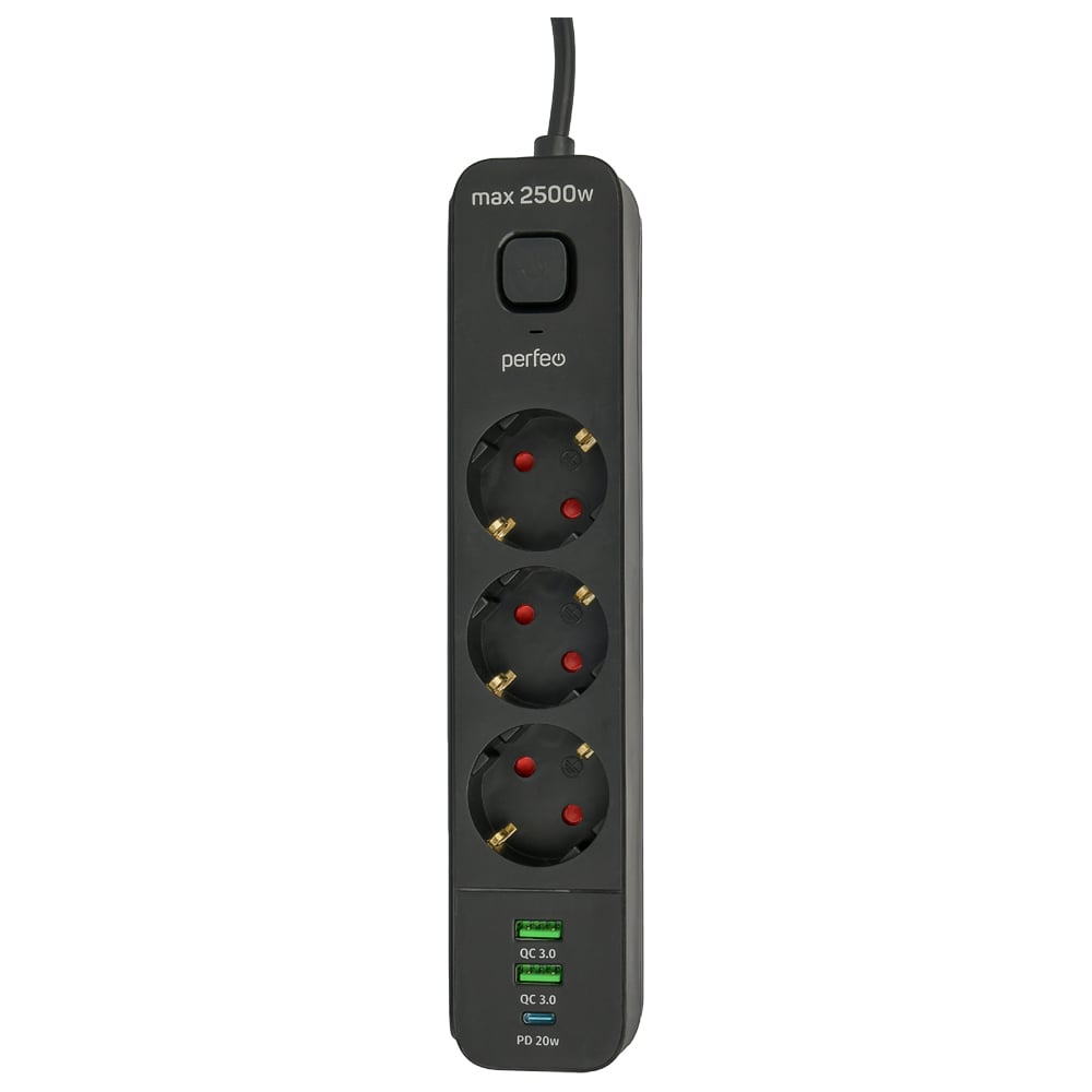 Сетевой фильтр Perfeo "power spring", 2500w, 4,0м, 3 розетки PF_D0006 30017532