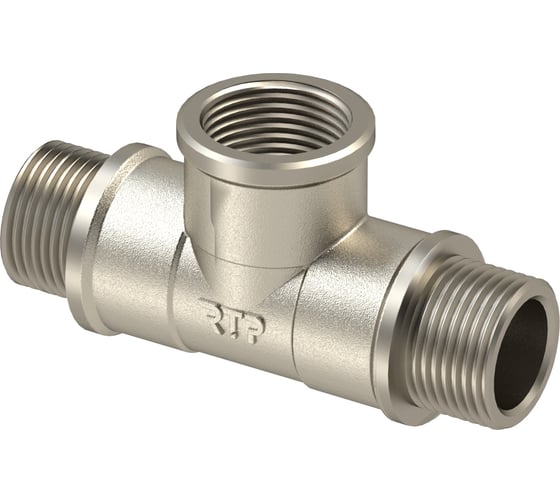 Изображение товара Тройник RTP латунь, наружная/внутренняя/наружная резьба 1/2", никель 42252