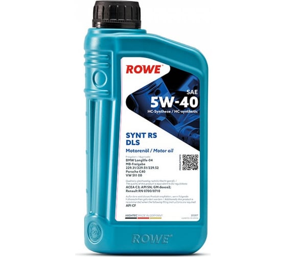 Изображение товара Моторное масло для легкового транспорта ROWE HIGHTEC SYNT RS DLS SAE 5W-40 NEW 20307-0010-99
