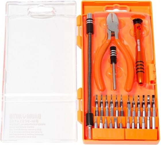 Изображение товара Набор инструментов для точных работ BaumAuto битодержатели 60 мм 95 мм, 180 мм, биты t, th, h, sl, ph, спец. биты, кусачки 115 мм, в футляре, 40 предметов BM-30314140(18427)